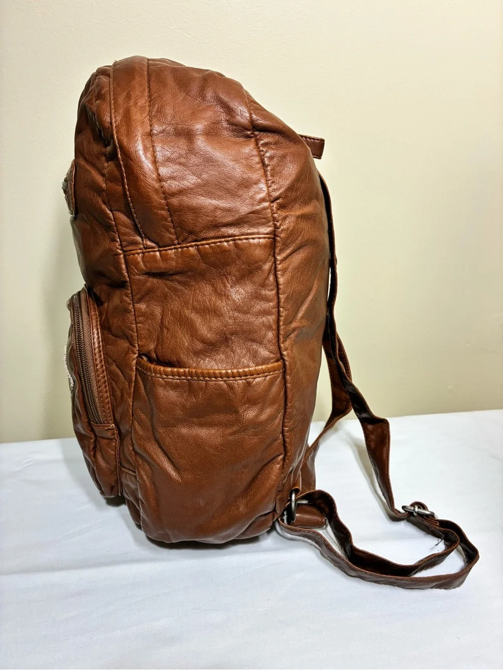 Vintage Y2K Mudd Brown Vegan Leather Fox Patch Backpack Bag Book Bag